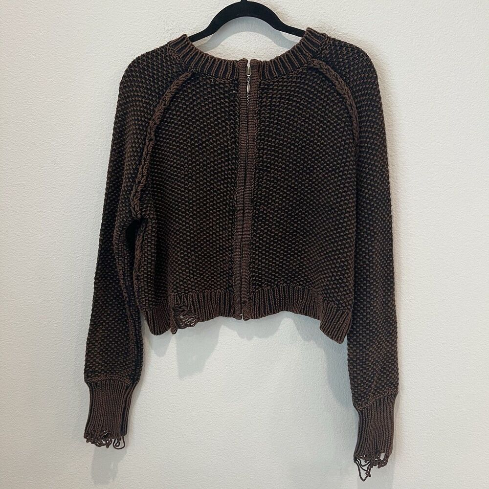 wildfox distressed Burnout Brown Sweater Small Grunge Skater Goblincore Whimsy